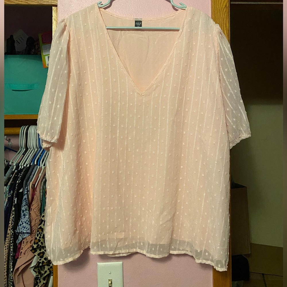 Light Pink Puff Sleeve Swiss Dot Blouse 4x